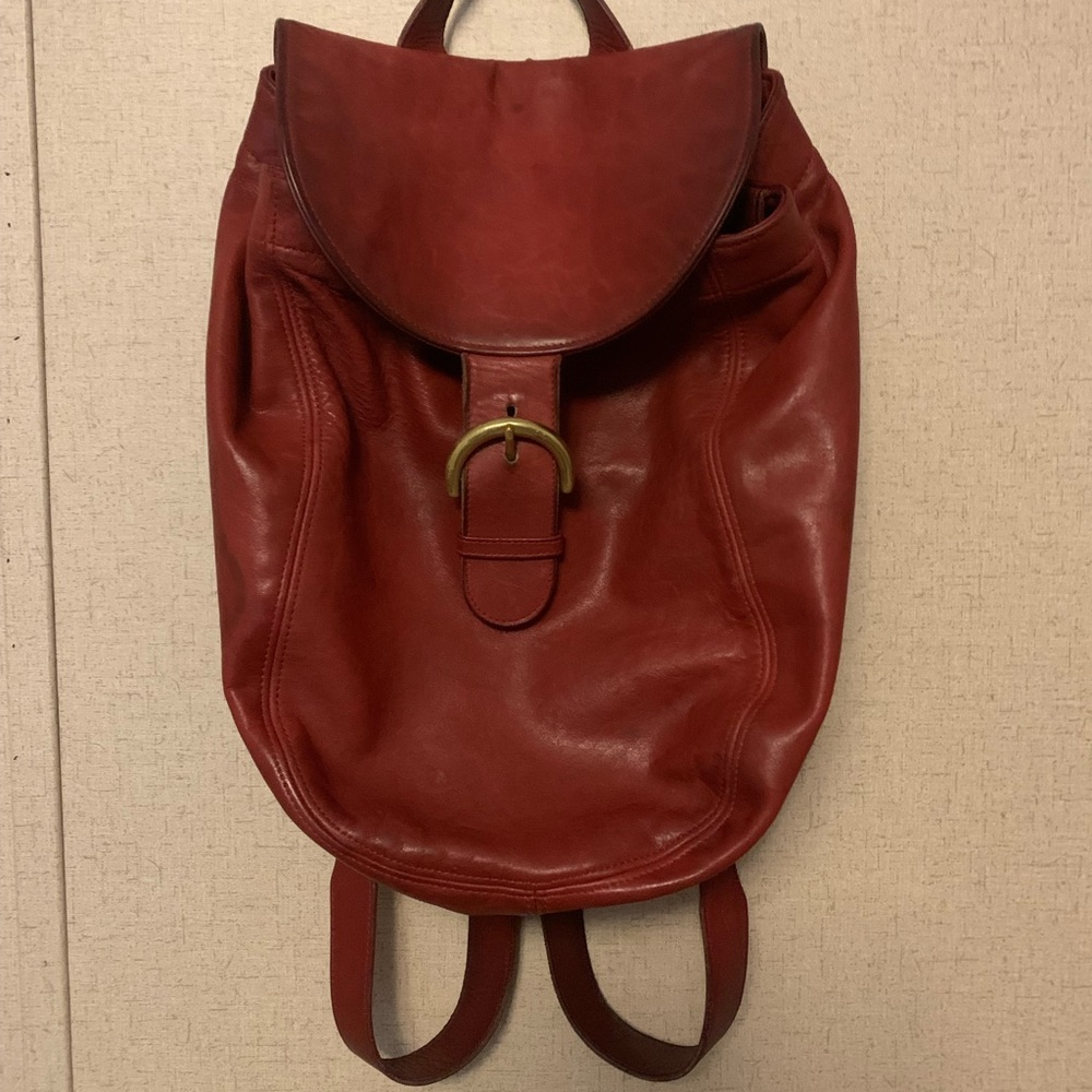 Coach Red Brass Genuine Leather Vintage adjustable backpack purse bag